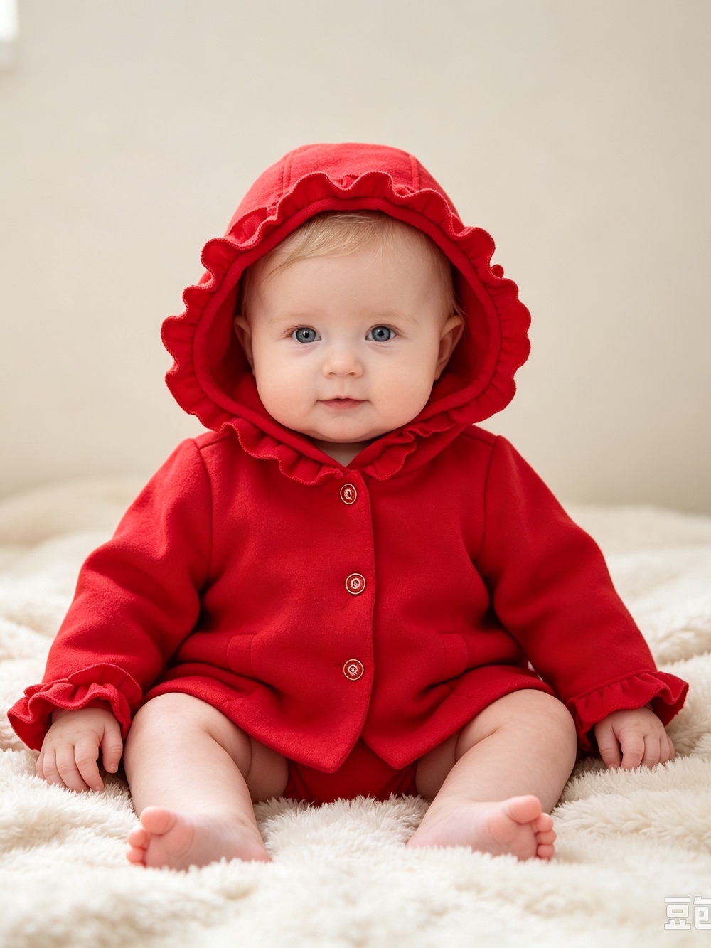 2/25 Mayoral Baby Ruffle Hooded Jacket Romper - Red